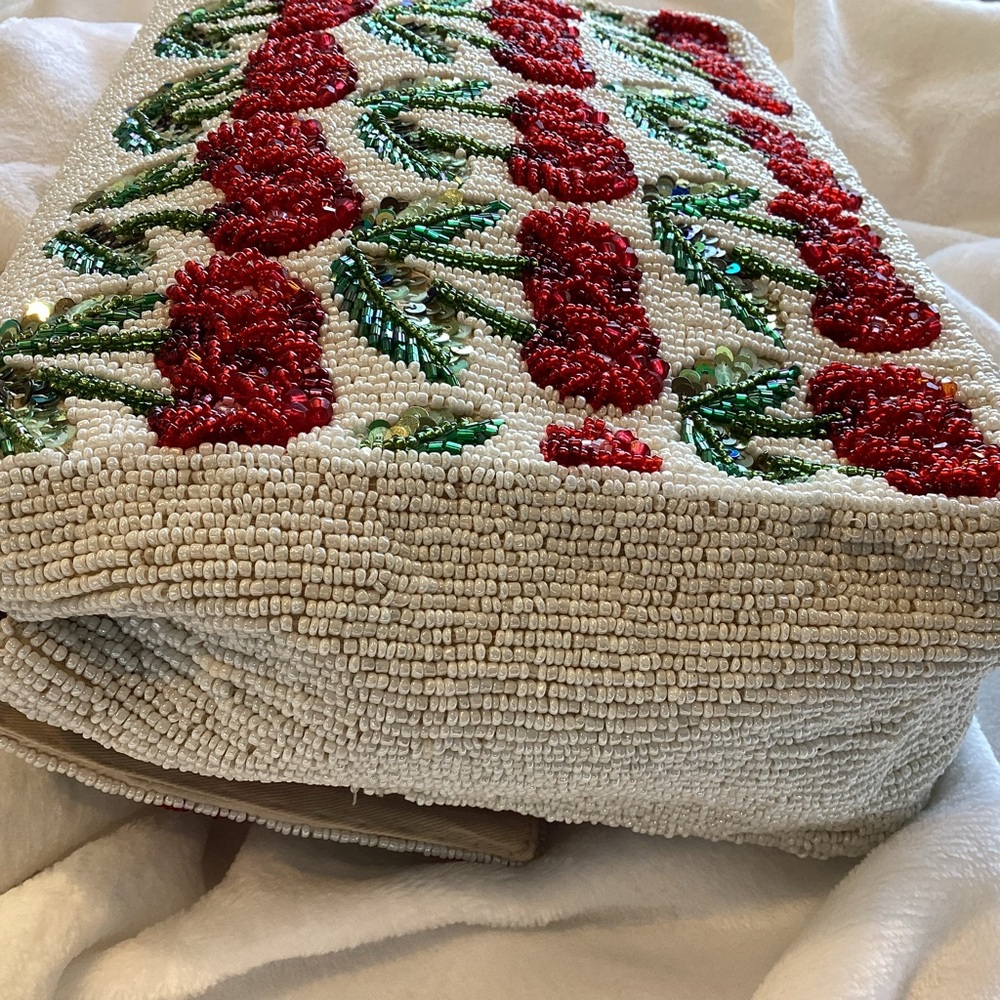 🍒Anthropologie Oversized Beaded Shoulder Bag Maeve Purse Novelty Gold Chain NEW - Picture 15 of 16